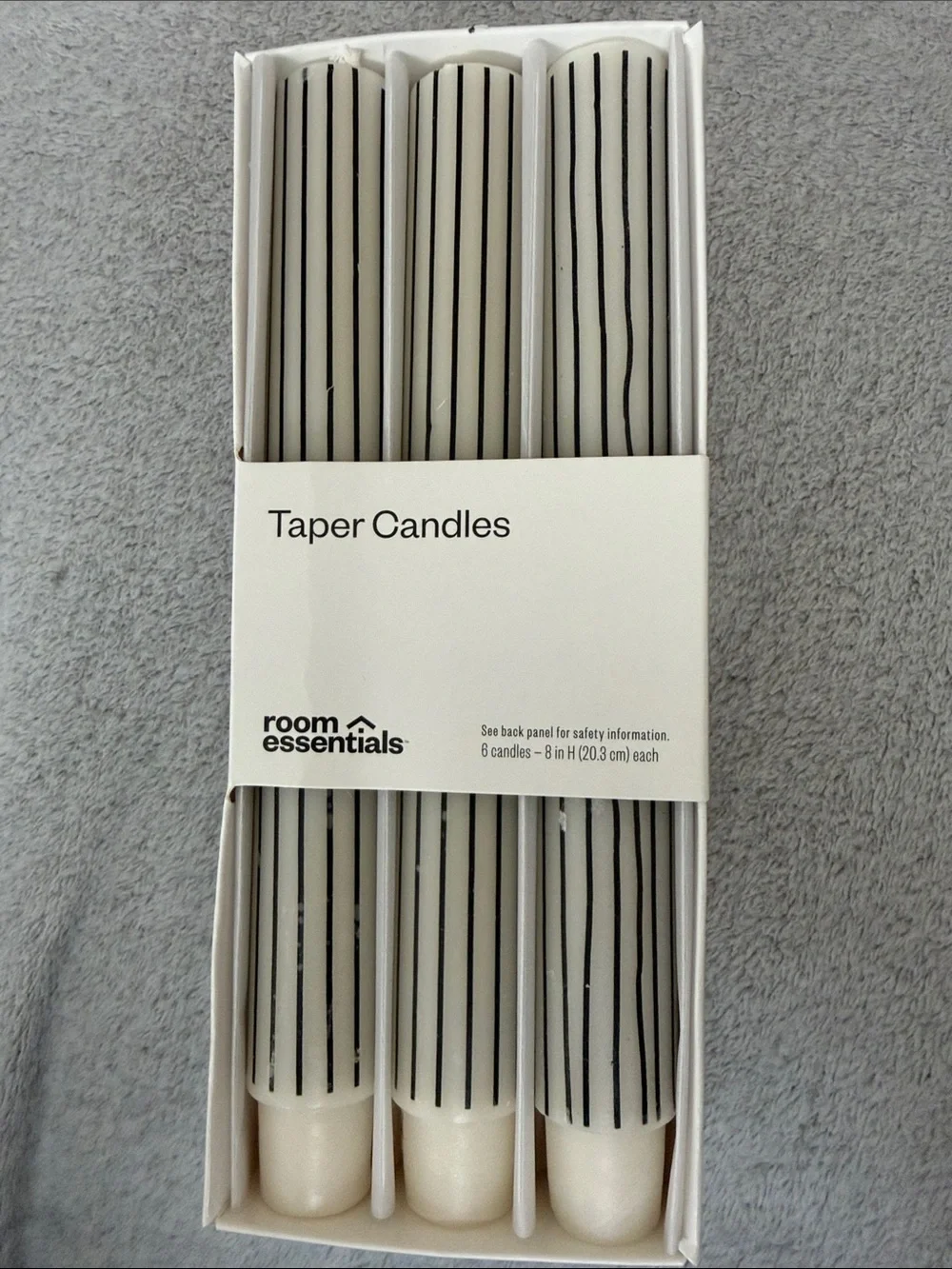 Room Essentials White Taper Candles with Black Stripes - Pack of 6 Halloween
